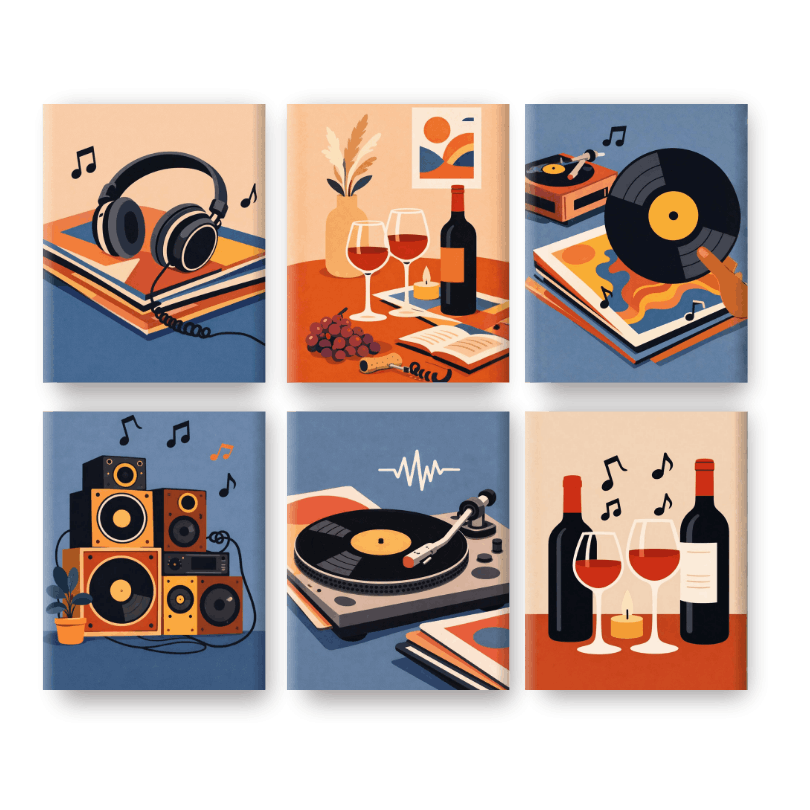 6 Mini Paintings - Music & Wine Set- Paint by Numbers