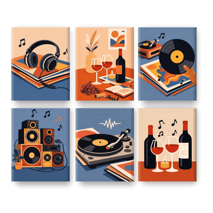 6 Mini Paintings - Music & Wine Set- Paint by Numbers