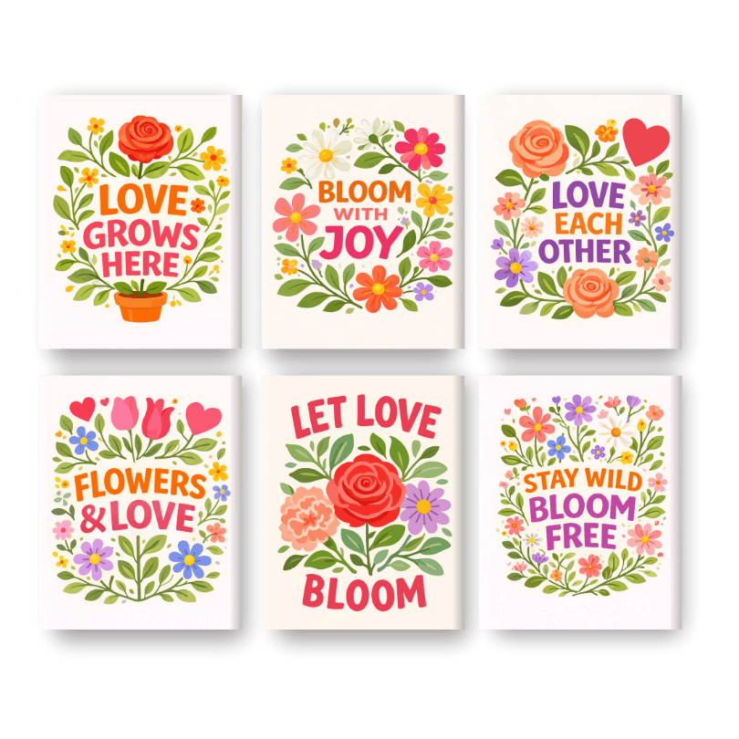 6 Mini Paintings - Blooming Quotes Set- Paint by Numbers