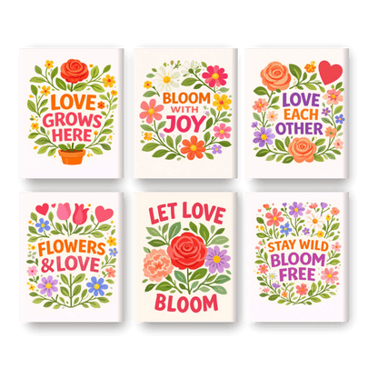 6 Mini Paintings - Blooming Quotes Set- Paint by Numbers