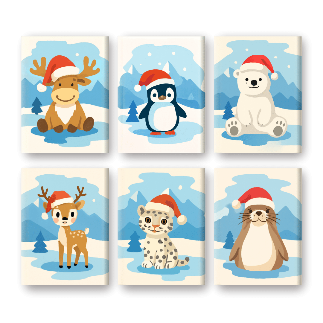 6 Mini Paintings - Christmas Animals Set- Paint by Numbers