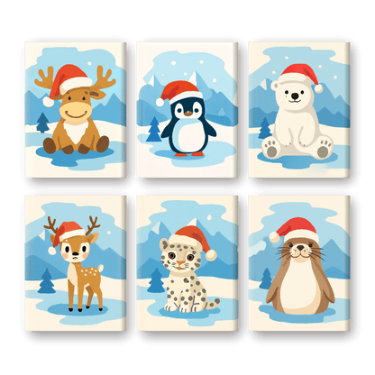 6 Mini Paintings - Christmas Animals Set- Paint by Numbers