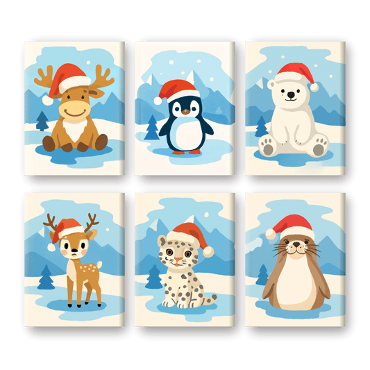 6 Mini Paintings - Christmas Animals Set- Paint by Numbers
