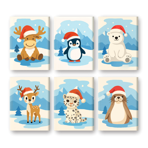 6 Mini Paintings - Christmas Animals Set