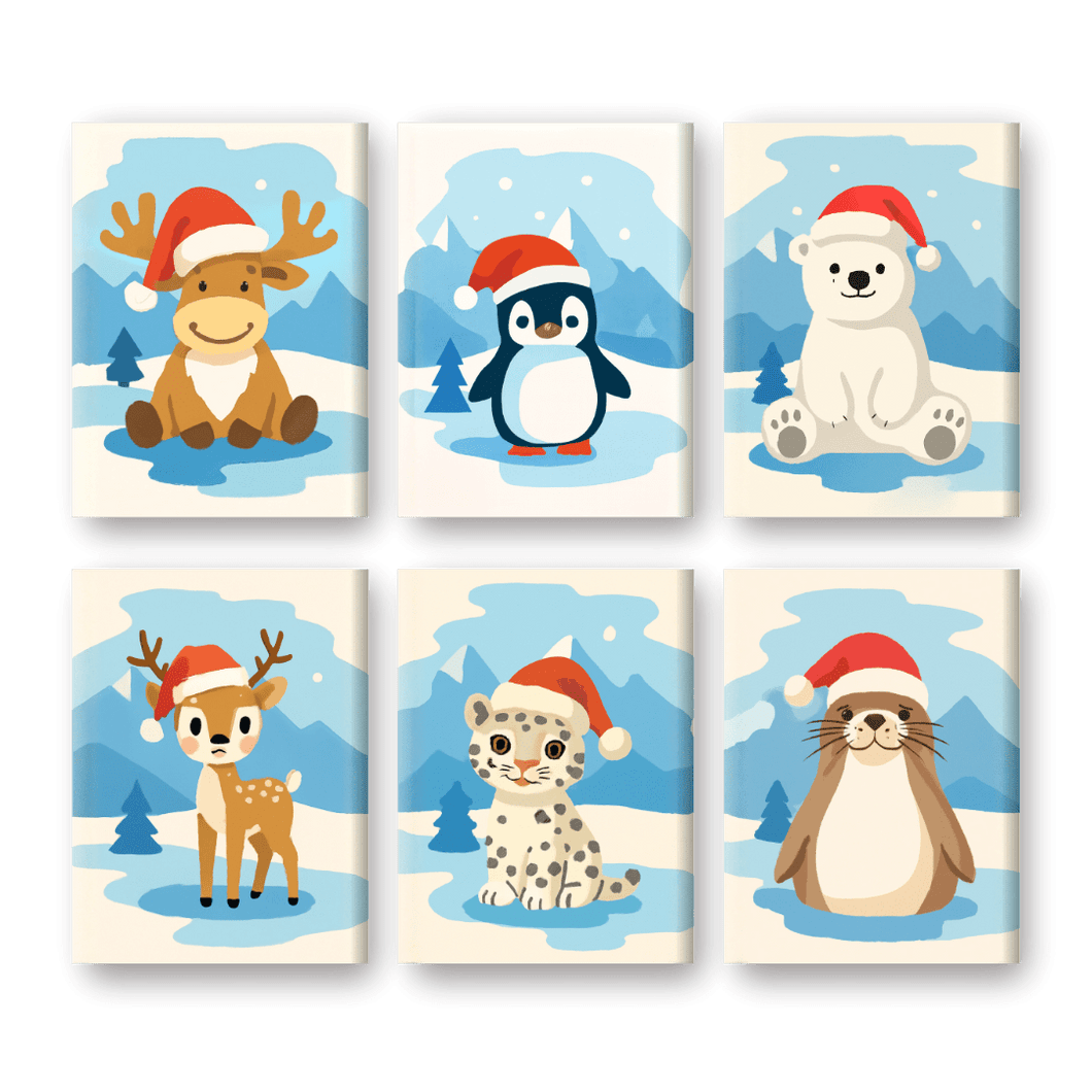 6 Mini Paintings   Christmas Animals Set