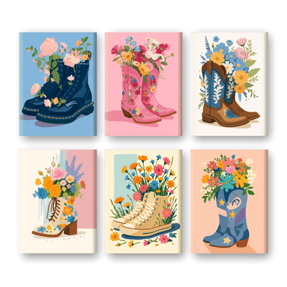 6 Mini Paintings - Flower Boots Set- Paint by Numbers