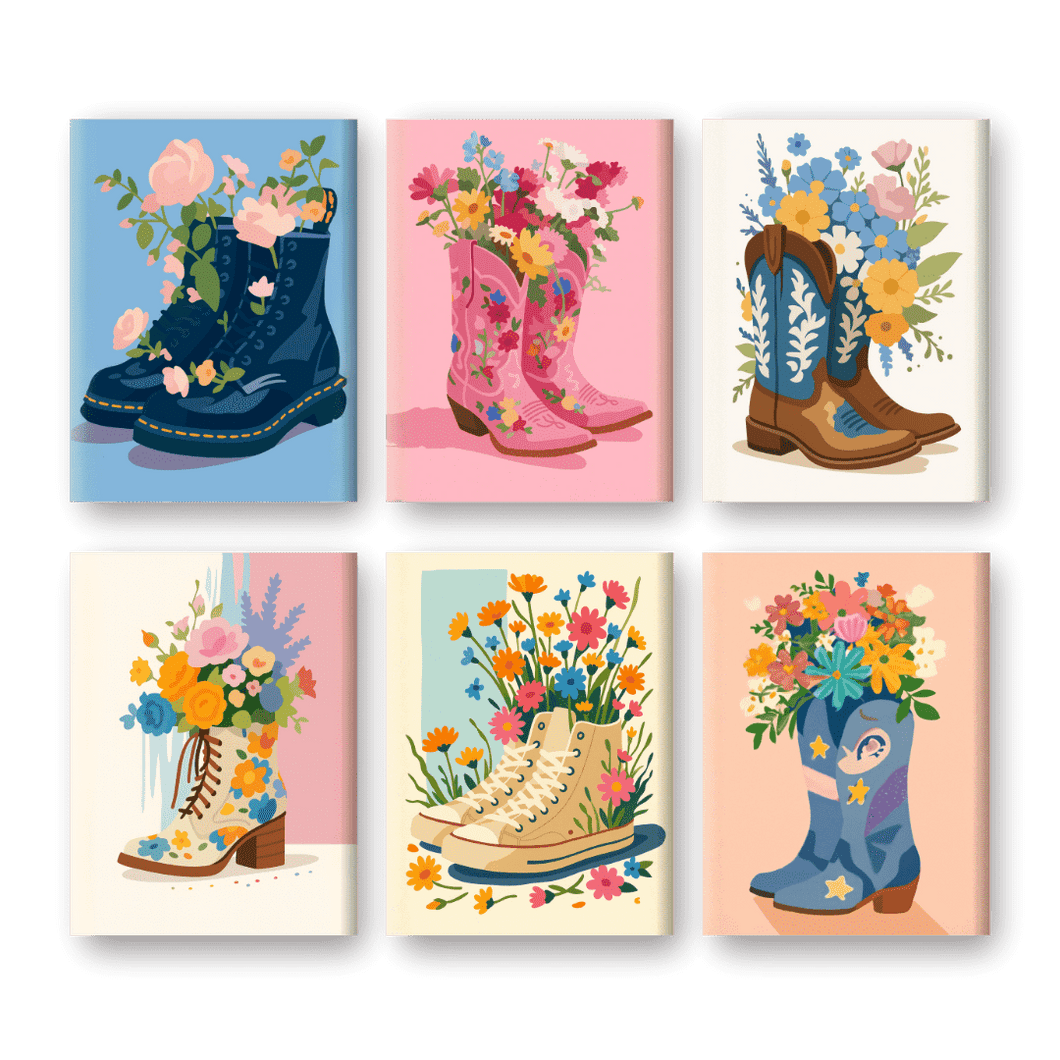 6 Mini Paintings   Flower Boots Set