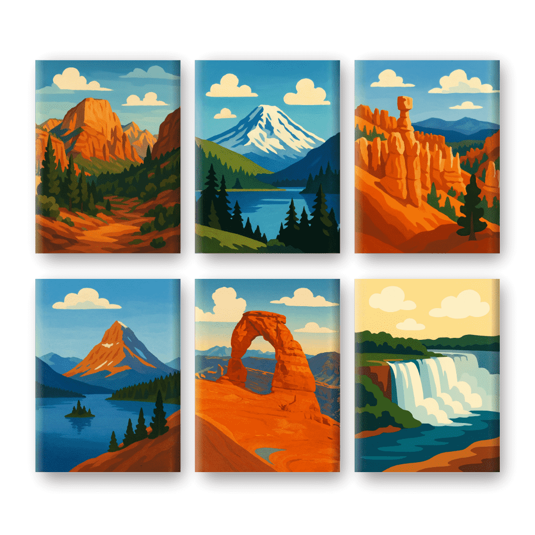 6 Mini Paintings - American National Parks Set- Paint by Numbers