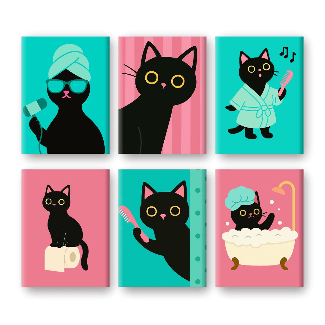 6 Mini Paintings | Bathroom Cat Set- Paint by Numbers