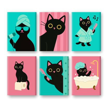 6 Mini Paintings | Bathroom Cat Set- Paint by Numbers