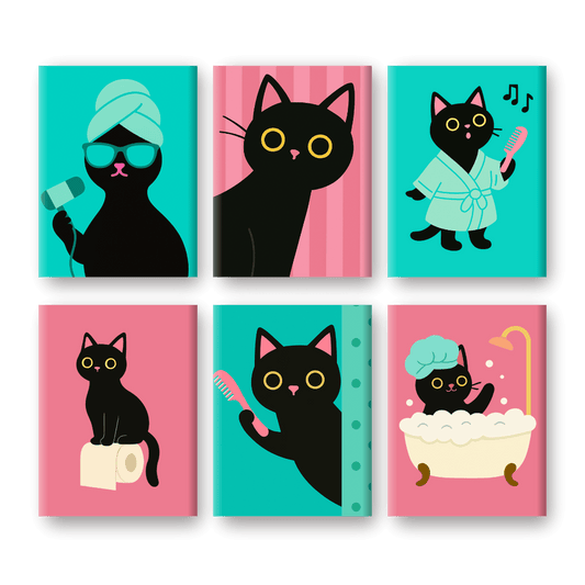 6 Mini Paintings | Bathroom Cat Set- Paint by Numbers
