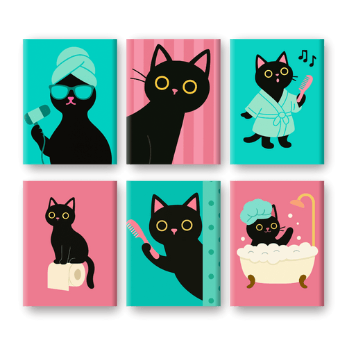 6 Mini Paintings | Bathroom Cat Set