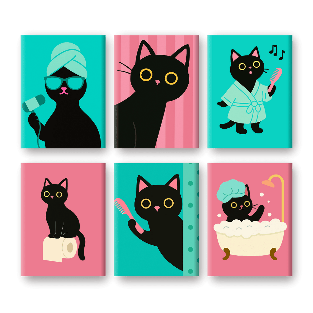 6 Mini Paintings | Bathroom Cat Set