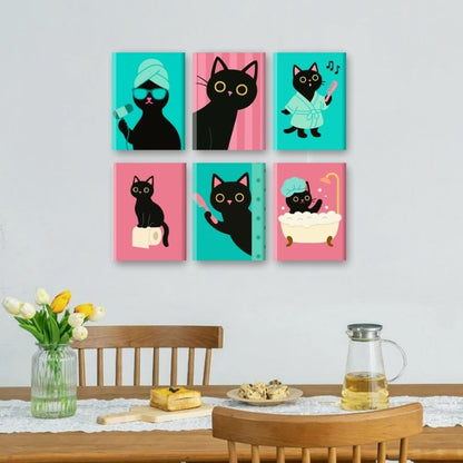 6 Mini Paintings | Bathroom Cat Set
