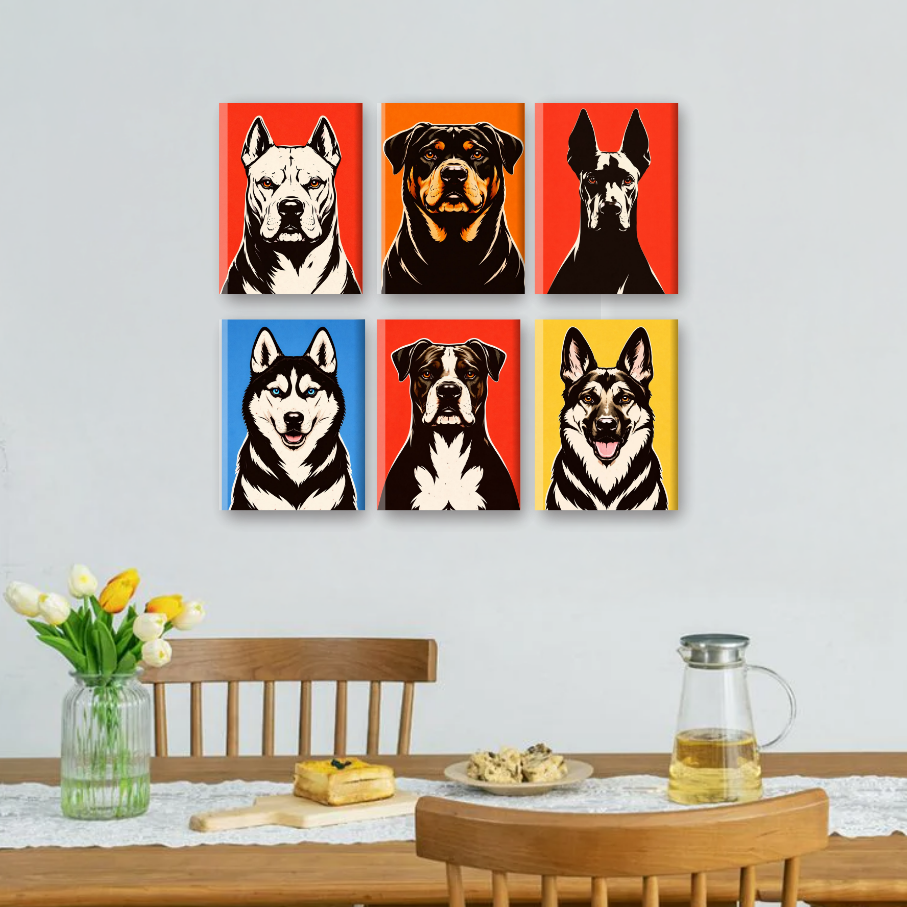 6 Mini Paintings - Pop Art Dogs Set