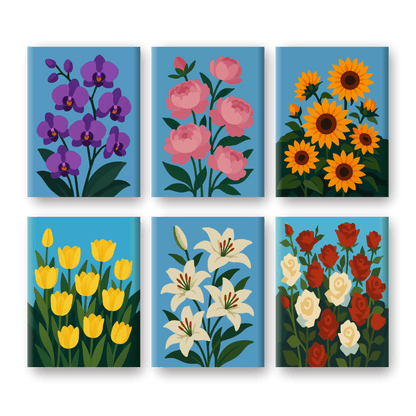 6 Mini Paintings - Beautiful Flowers Set- Paint by Numbers