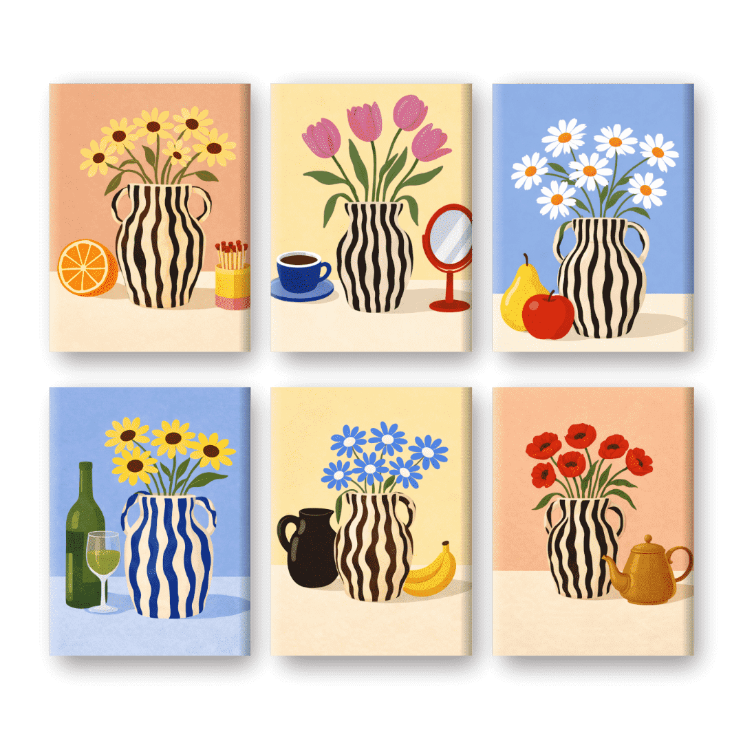 6 Mini Paintings - Blooming Vases Set- Paint by Numbers