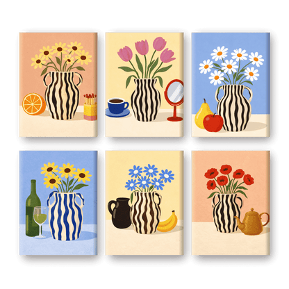 6 Mini Paintings - Blooming Vases Set- Paint by Numbers