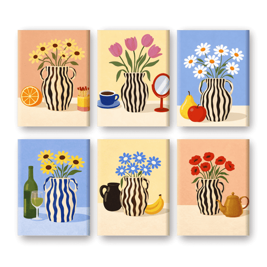 6 Mini Paintings - Blooming Vases Set- Paint by Numbers