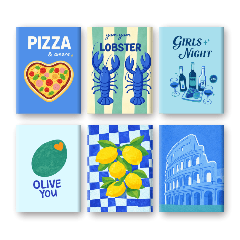 6 Mini Paintings - Blue Italy Set- Paint by Numbers
