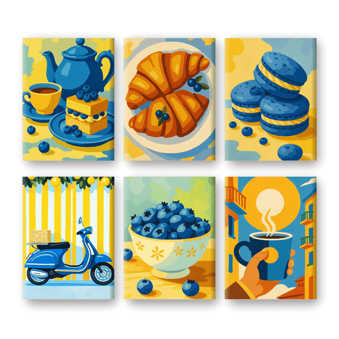 6 Mini Paintings - Blueberry Set- Paint by Numbers