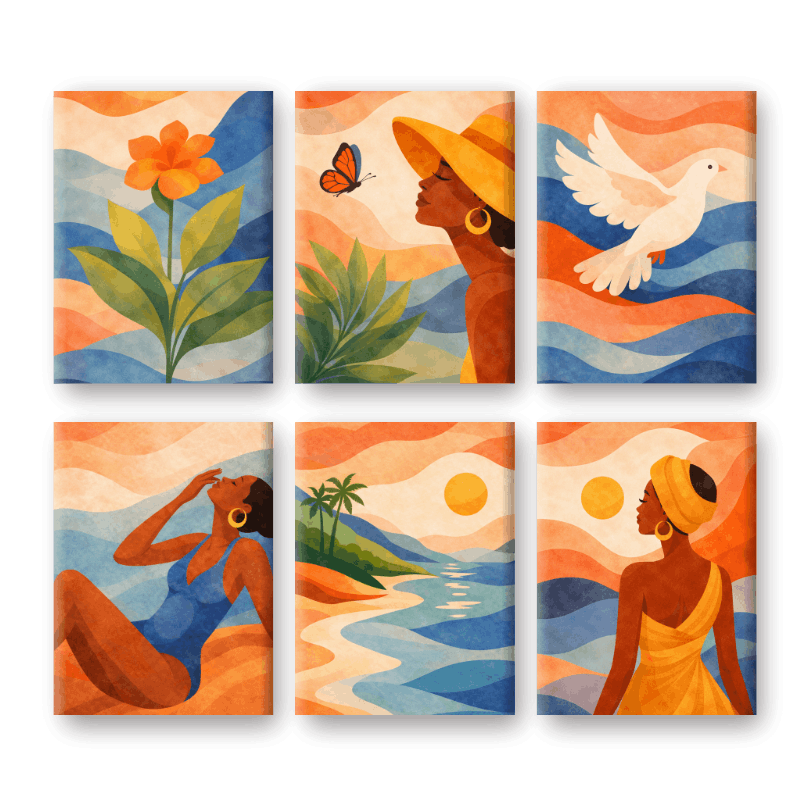 6 Mini Paintings - Boho Sunset Set- Paint by Numbers