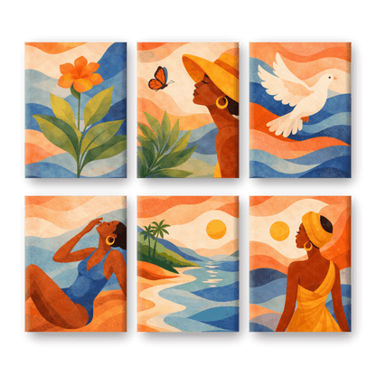 6 Mini Paintings - Boho Sunset Set- Paint by Numbers