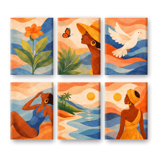 6 Mini Paintings - Boho Sunset Set- Paint by Numbers