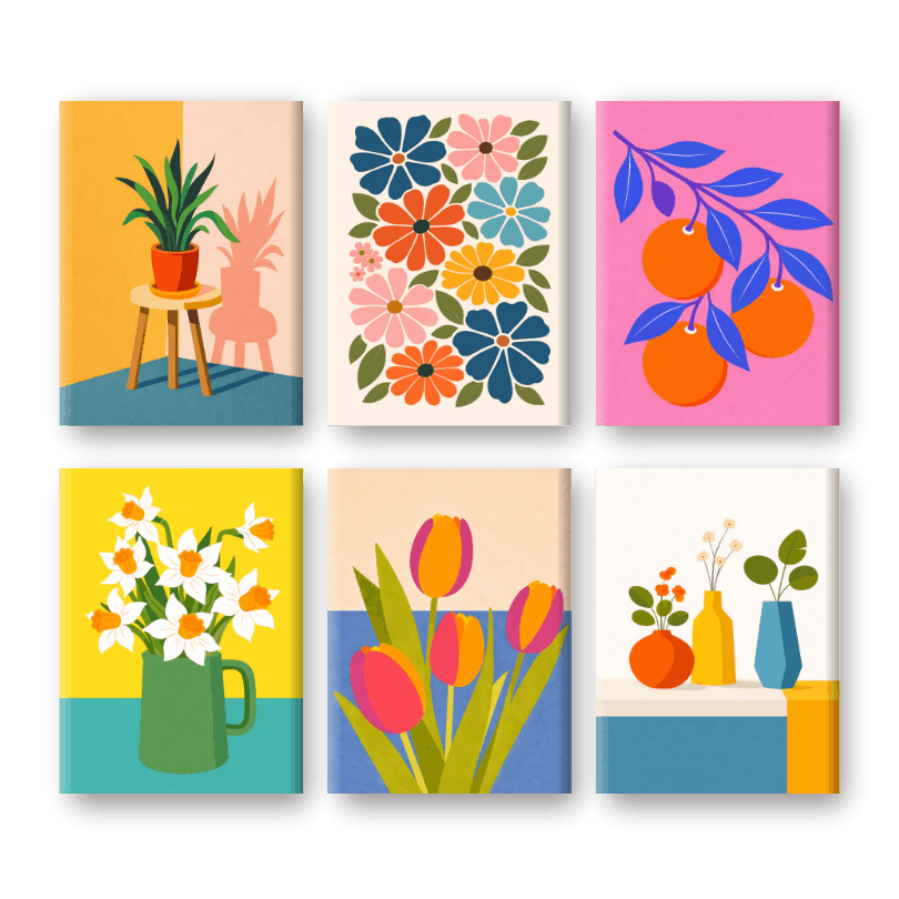 6 Mini Paintings - Botanical Flowers & Plants Set- Paint by Numbers
