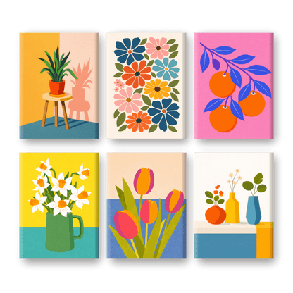 6 Mini Paintings - Botanical Flowers & Plants Set- Paint by Numbers