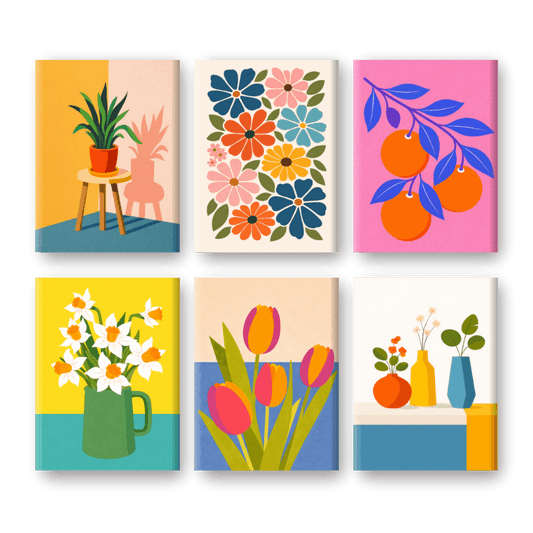 6 Mini Paintings - Botanical Flowers & Plants Set- Paint by Numbers