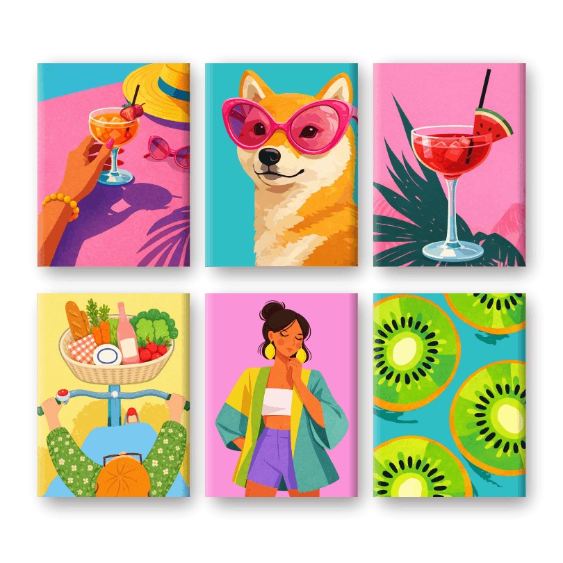 6 Mini Paintings - Bright Summer Set- Paint by Numbers
