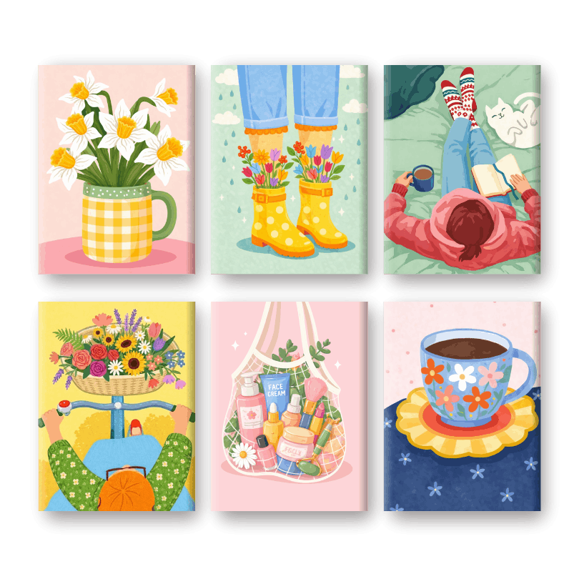 6 Mini Paintings - Calm & Cozy Set- Paint by Numbers