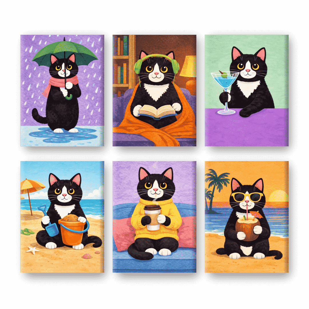 6 Mini Paintings - Cat Moments Set- Paint by Numbers