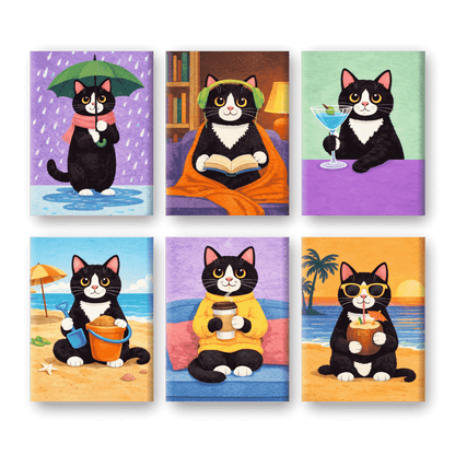 6 Mini Paintings - Cat Moments Set- Paint by Numbers