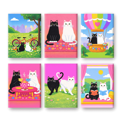 6 Mini Paintings - Cats in Love Set- Paint by Numbers