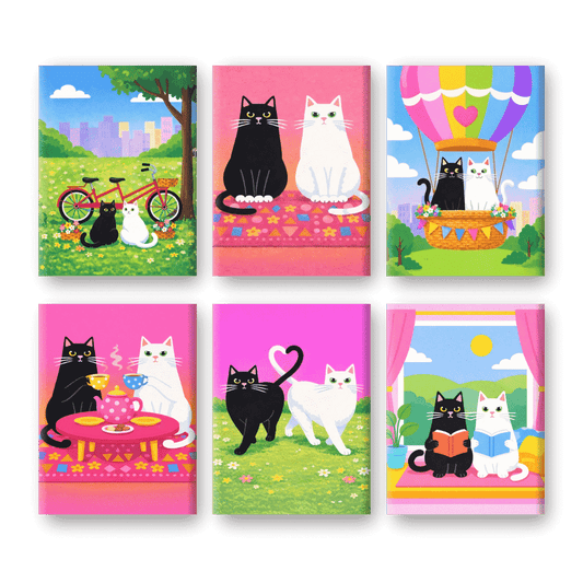 6 Mini Paintings - Cats in Love Set- Paint by Numbers