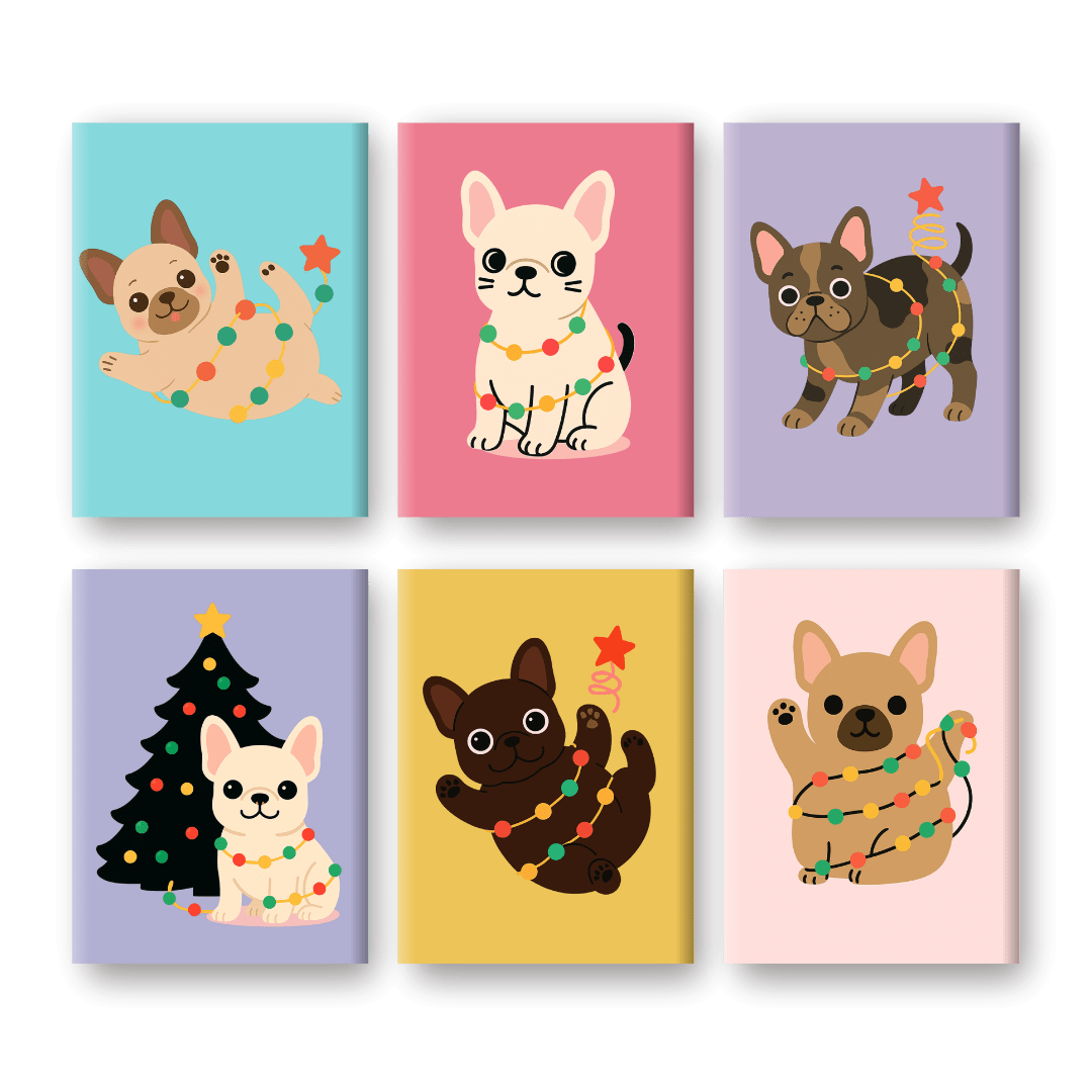 6 Mini Paintings | Christmas Bulldog Set- Paint by Numbers