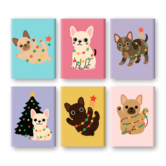 6 Mini Paintings | Christmas Bulldog Set- Paint by Numbers