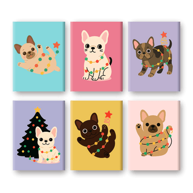 6 Mini Paintings | Christmas Bulldog Set