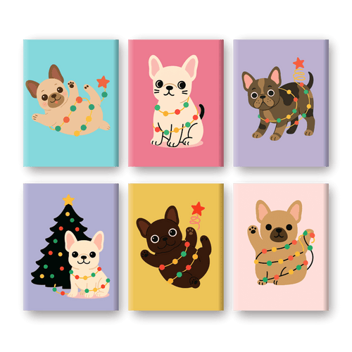 6 Mini Paintings | Christmas Bulldog Set