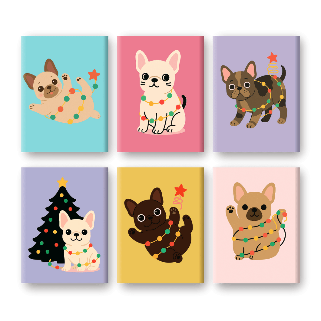 6 Mini Paintings | Christmas Bulldog Set
