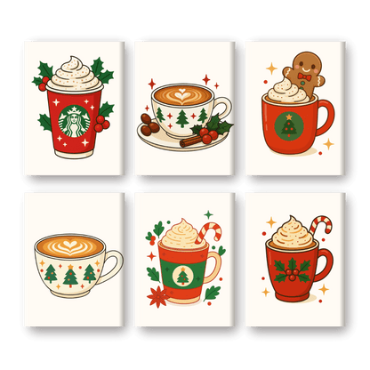 6 Mini Paintings - Christmas Coffee Set- Paint by Numbers