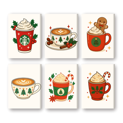 6 Mini Paintings - Christmas Coffee Set