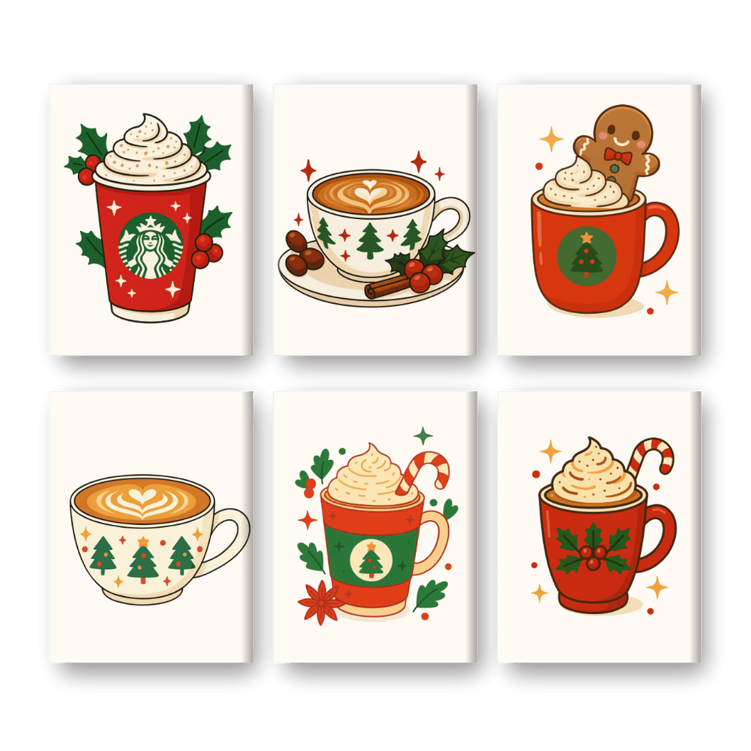 6 Mini Paintings   Christmas Coffee Set