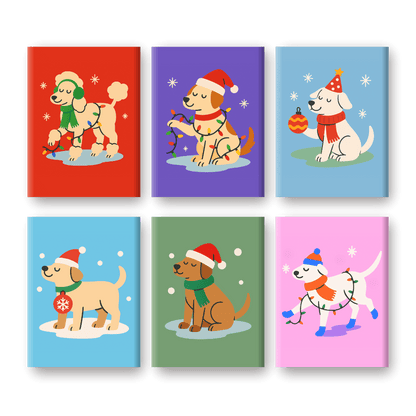 6 Mini Paintings - Christmas Dogs Set- Paint by Numbers