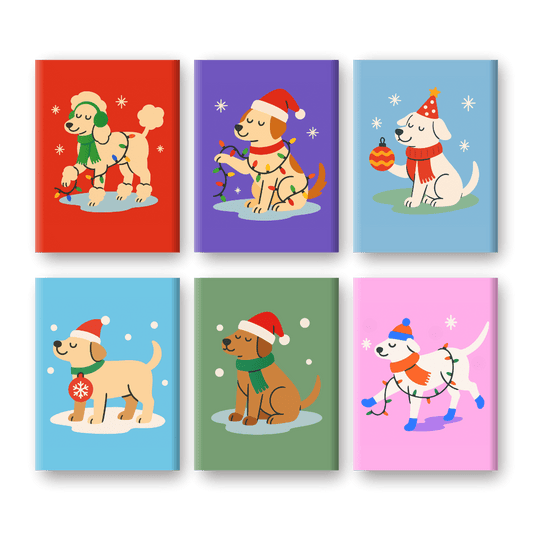 6 Mini Paintings - Christmas Dogs Set- Paint by Numbers