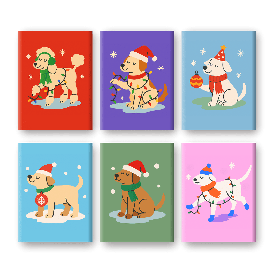 6 Mini Paintings   Christmas Dogs Set