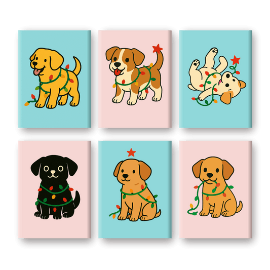 6 Mini Paintings | Christmas Puppies Set- Paint by Numbers