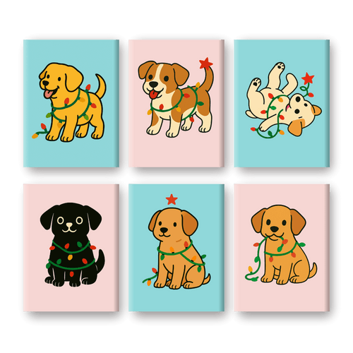 6 Mini Paintings | Christmas Puppies Set
